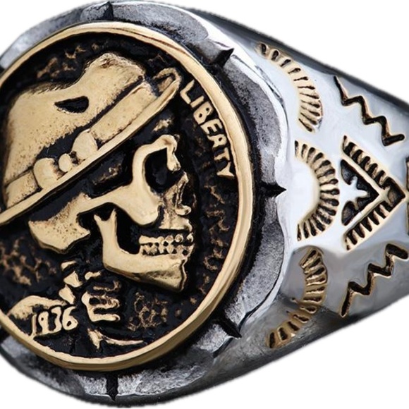 Hobo Nickel Stainless Steel & Gold tone Skull Ring - Picture 3 of 6